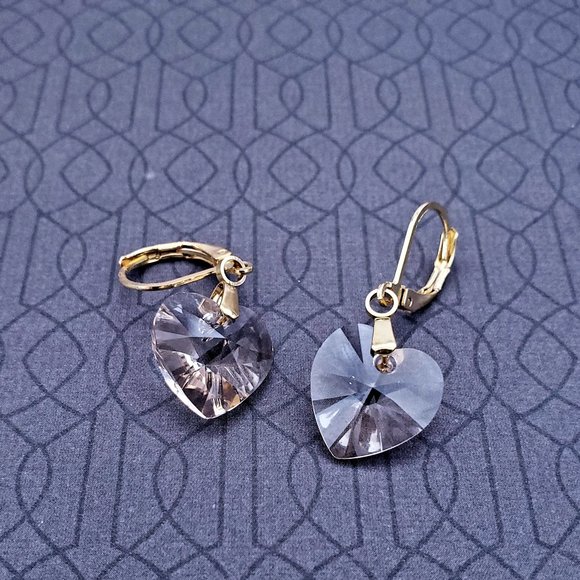 Crystal Heart Dangle Earrings - Picture 1 of 1
